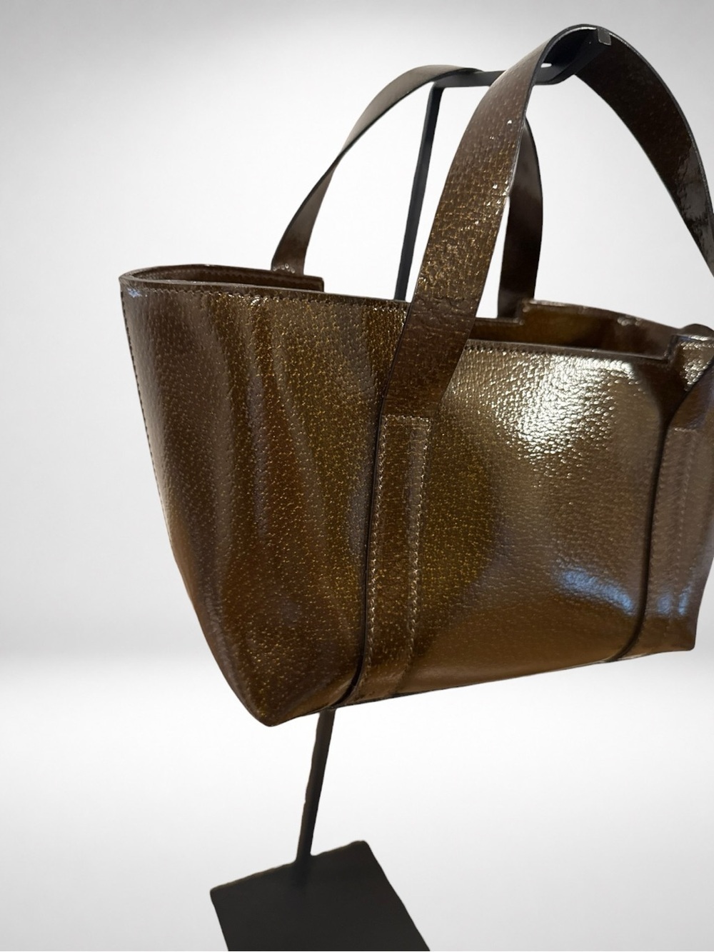 Gucci Authentic Vintage Brown Glossy Patent Leather Tote Hand Shoulder Bag - Picture 7 of 16